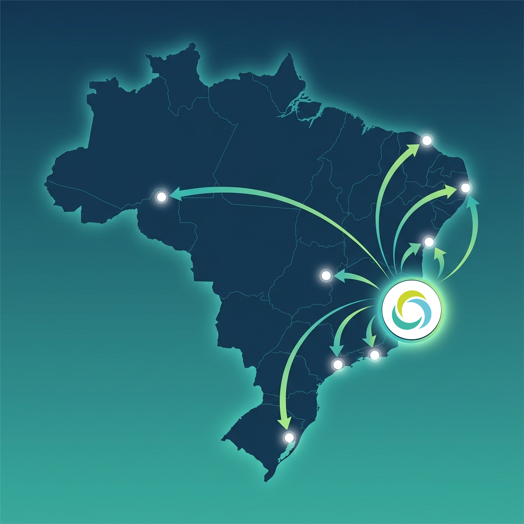Mapa do Brasil com distribuição a partir de Serra/ES para todo o país